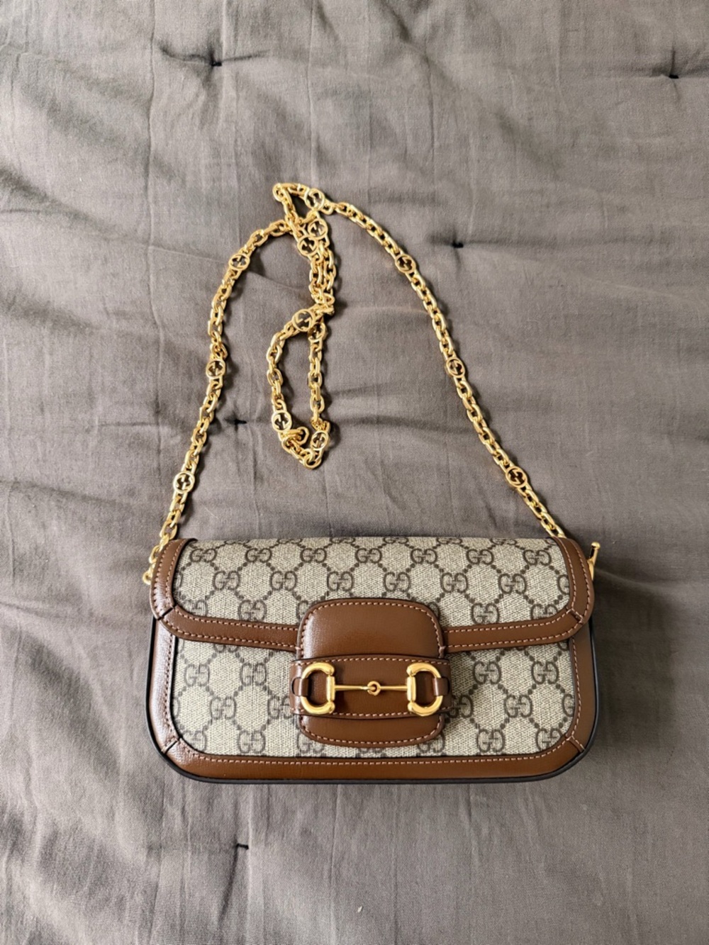 Gucci Canvas Horsebit 1955 Shoulder Bag with Gold Hardware - Picture 2 of 16